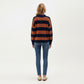 Long Sleeve Striped Knit Polo Top with Button Placket and Ribbed Cuffs