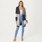 Long Sleeve Color Block Striped Knit Cardigan with Front Pockets