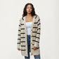 Long Sleeve Striped Knit Cardigan with Button Front and Ribbed Trim