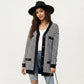 Long Sleeve Houndstooth Knit Cardigan with Button Front and Pocket Detail