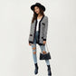 Long Sleeve Houndstooth Knit Cardigan with Button Front and Pocket Detail