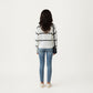 Long Sleeve Knit Sweater with Heart Pattern and Ribbed Trim
