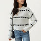 Long Sleeve Knit Sweater with Heart Pattern and Ribbed Trim