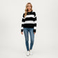 Long Sleeve Knit Sweater with Bold Horizontal Stripes and Ribbed Trim