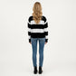 Long Sleeve Knit Sweater with Bold Horizontal Stripes and Ribbed Trim