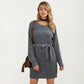 Long Sleeve Knit Sweater Dress with Waist Tie Belt and Ribbed Texture
