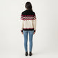Long Sleeve Knit Sweater with Chevron Pattern and Split Collar Detail
