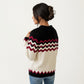 Long Sleeve Knit Sweater with Chevron Pattern and Split Collar Detail
