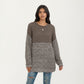 Long Sleeve Color Block Knit Sweater with Textured Waffle and Marled Stitch Design