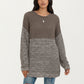 Long Sleeve Color Block Knit Sweater with Textured Waffle and Marled Stitch Design