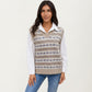Sleeveless V-Neck Knit Sweater Vest with Geometric Pattern Design