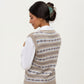 Sleeveless V-Neck Knit Sweater Vest with Geometric Pattern Design