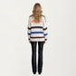 Long Sleeve V-Neck Ribbed Knit Sweater with Multicolor Stripes