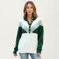 Color Block Long Sleeve Knit Sweater with Button Collar and Ribbed Hem