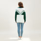 Color Block Long Sleeve Knit Sweater with Button Collar and Ribbed Hem
