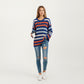 Long Sleeve Crew Neck Striped Knit Sweater with Relaxed Fit