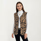 Leopard Print Open Front Vest with Contrast Trim and Front Pockets