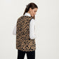 Leopard Print Open Front Vest with Contrast Trim and Front Pockets