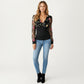 Long Sleeve Sheer Floral Embroidered Mesh Top with Fitted Bodice