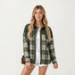 Plaid Button Down Shirt Jacket with Chest Pocket Soft Textured Woven Fabric Relaxed Long Sleeve Design