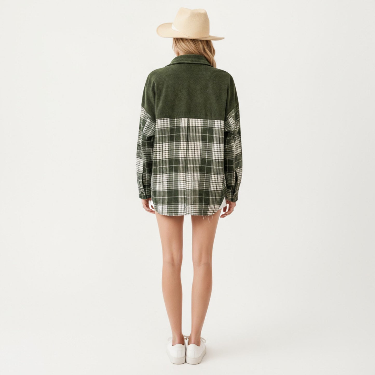 Plaid Button Down Shirt Jacket with Chest Pocket Soft Textured Woven Fabric Relaxed Long Sleeve Design