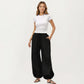 Wide Leg Drawstring Pants with Contrast Stitching Front Patch Pockets Relaxed Elastic Hem Design