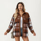 Plaid Button Front Shirt Jacket with Soft Corduroy Contrast Long Sleeves Chest Pocket Detail