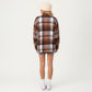 Plaid Button Front Shirt Jacket with Soft Corduroy Contrast Long Sleeves Chest Pocket Detail
