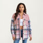 Plaid Button Front Shirt Jacket with Soft Corduroy Contrast Long Sleeves Chest Pocket Detail