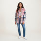 Plaid Button Front Shirt Jacket with Soft Corduroy Contrast Long Sleeves Chest Pocket Detail