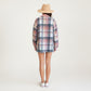 Plaid Button Front Shirt Jacket with Soft Corduroy Contrast Long Sleeves Chest Pocket Detail