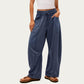 Soft Wide Leg Pants with Cargo Style Seam Detailing Adjustable Drawstring Waistband and Relaxed Stretch Fit