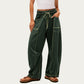 Soft Wide Leg Pants with Cargo Style Seam Detailing Adjustable Drawstring Waistband and Relaxed Stretch Fit