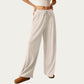 Soft Ribbed Pants with Wide Relaxed Legs Adjustable Drawstring Waistband and Stretch Fabric