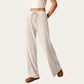 Soft Ribbed Pants with Wide Relaxed Legs Adjustable Drawstring Waistband and Stretch Fabric