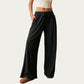 Soft Ribbed Pants with Wide Relaxed Legs Adjustable Drawstring Waistband and Stretch Fabric