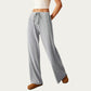 Soft Ribbed Pants with Wide Relaxed Legs Adjustable Drawstring Waistband and Stretch Fabric