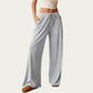Soft Ribbed Pants with Wide Relaxed Legs Adjustable Drawstring Waistband and Stretch Fabric