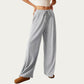 Soft Ribbed Pants with Wide Relaxed Legs Adjustable Drawstring Waistband and Stretch Fabric