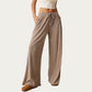 Soft Ribbed Pants with Wide Relaxed Legs Adjustable Drawstring Waistband and Stretch Fabric