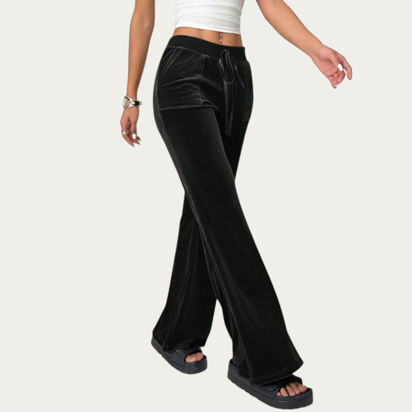 Soft Velvet Lounge Pants with Wide Flared Legs Adjustable Drawstring Waistband and Smooth Stretch Fabric