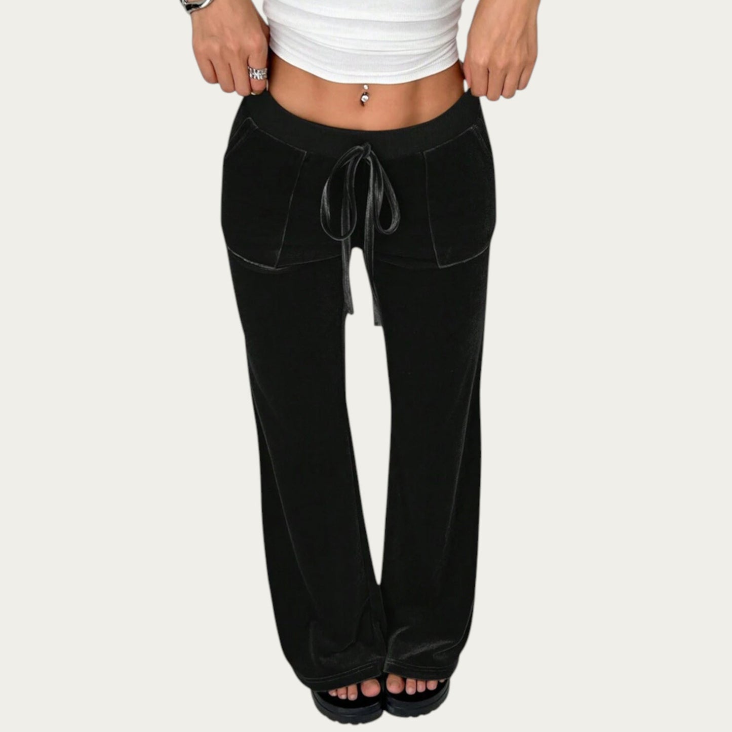 Soft Velvet Lounge Pants with Wide Flared Legs Adjustable Drawstring Waistband and Smooth Stretch Fabric