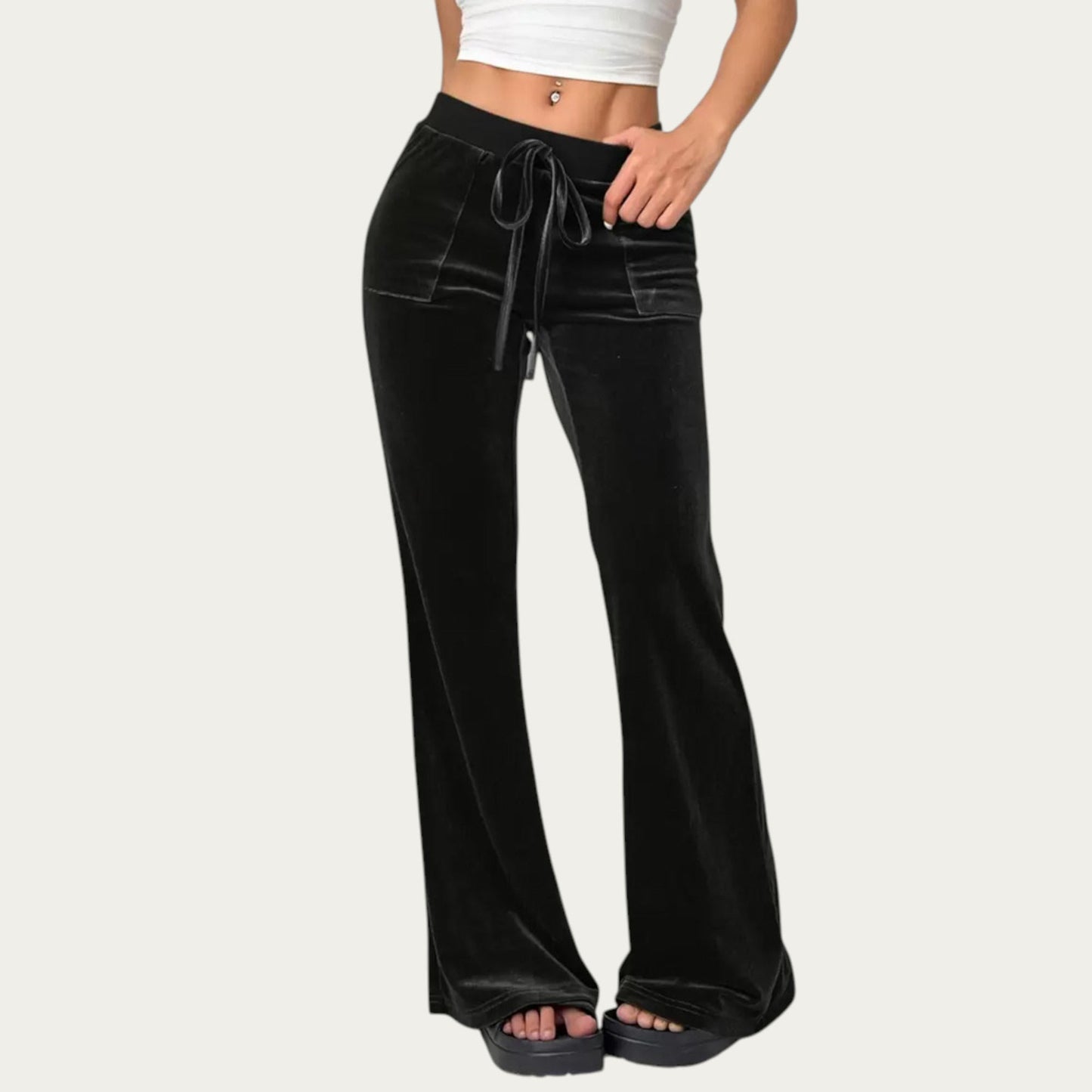 Soft Velvet Lounge Pants with Wide Flared Legs Adjustable Drawstring Waistband and Smooth Stretch Fabric