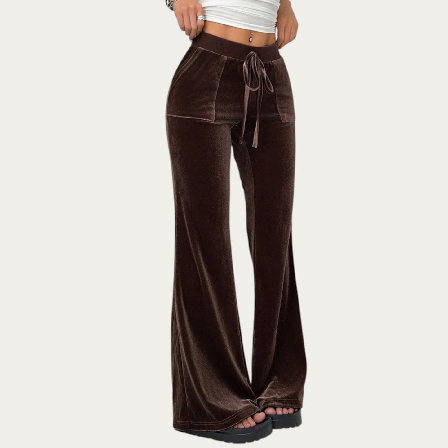Soft Velvet Lounge Pants with Wide Flared Legs Adjustable Drawstring Waistband and Smooth Stretch Fabric