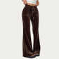 Soft Velvet Lounge Pants with Wide Flared Legs Adjustable Drawstring Waistband and Smooth Stretch Fabric