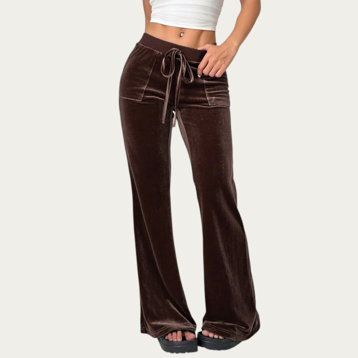 Soft Velvet Lounge Pants with Wide Flared Legs Adjustable Drawstring Waistband and Smooth Stretch Fabric