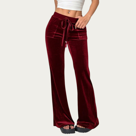 Soft Velvet Lounge Pants with Wide Flared Legs Adjustable Drawstring Waistband and Smooth Stretch Fabric