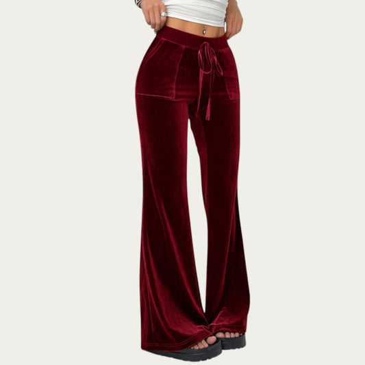 Soft Velvet Lounge Pants with Wide Flared Legs Adjustable Drawstring Waistband and Smooth Stretch Fabric