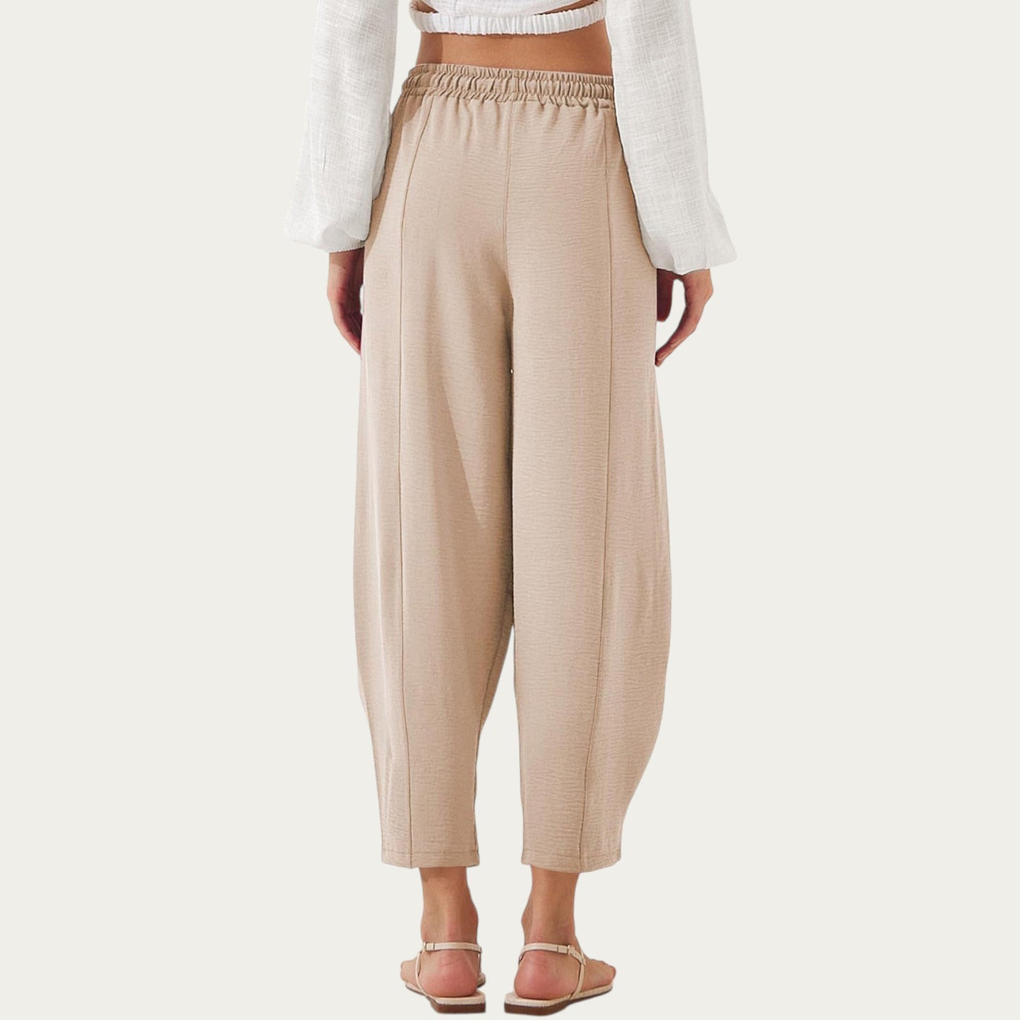 Relaxed Fit Lounge Pants with Soft Draped Fabric Elastic Drawstring Waistband and Wide Tapered Legs