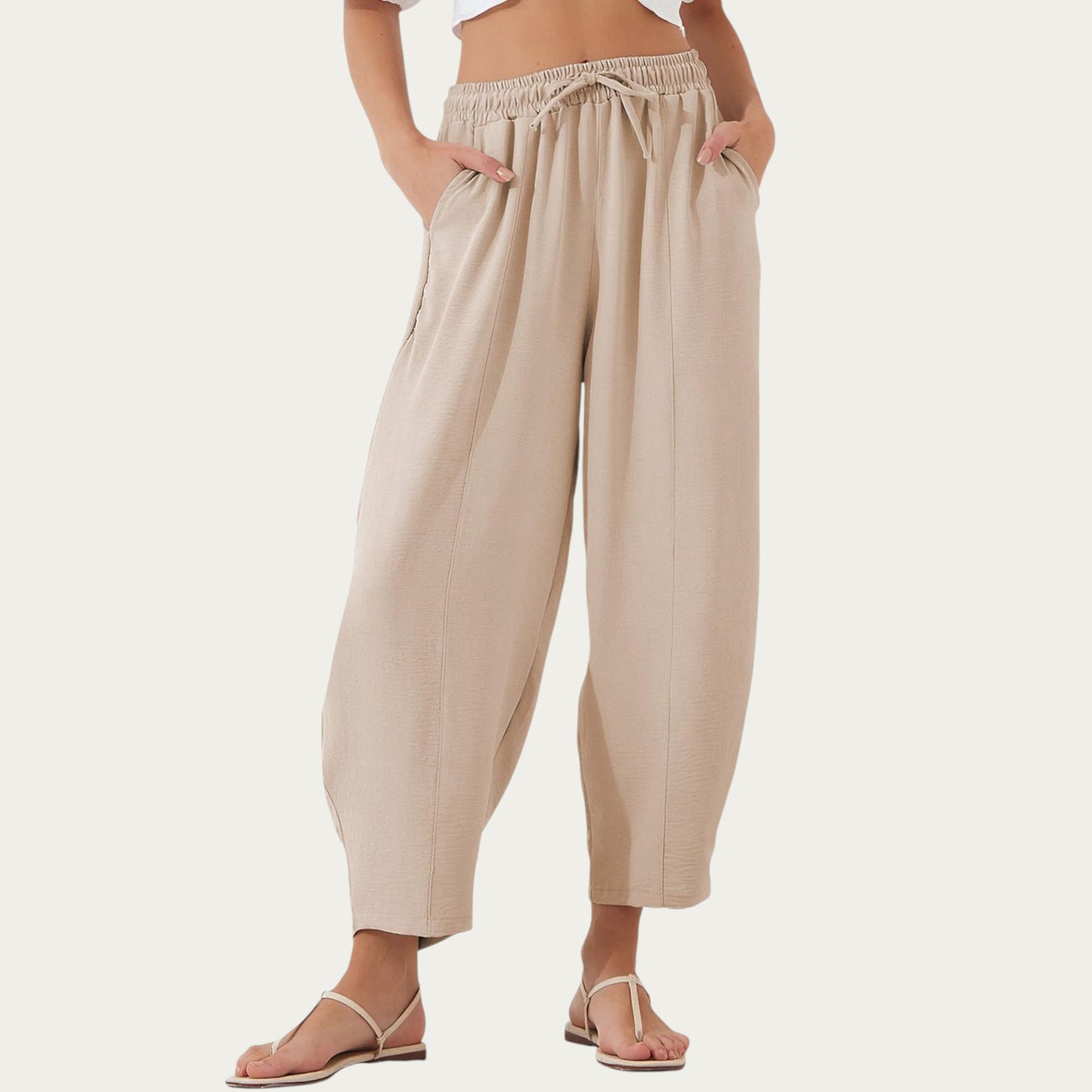 Relaxed Fit Lounge Pants with Soft Draped Fabric Elastic Drawstring Waistband and Wide Tapered Legs